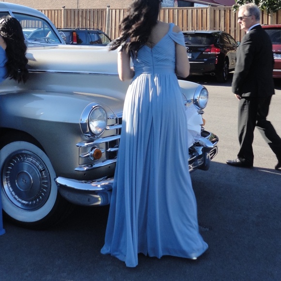 Azazie NWT Stretch-Mesh "Calla" Dusty Blue Bridesmaid Prom Dress Size A2 - Picture 4 of 14